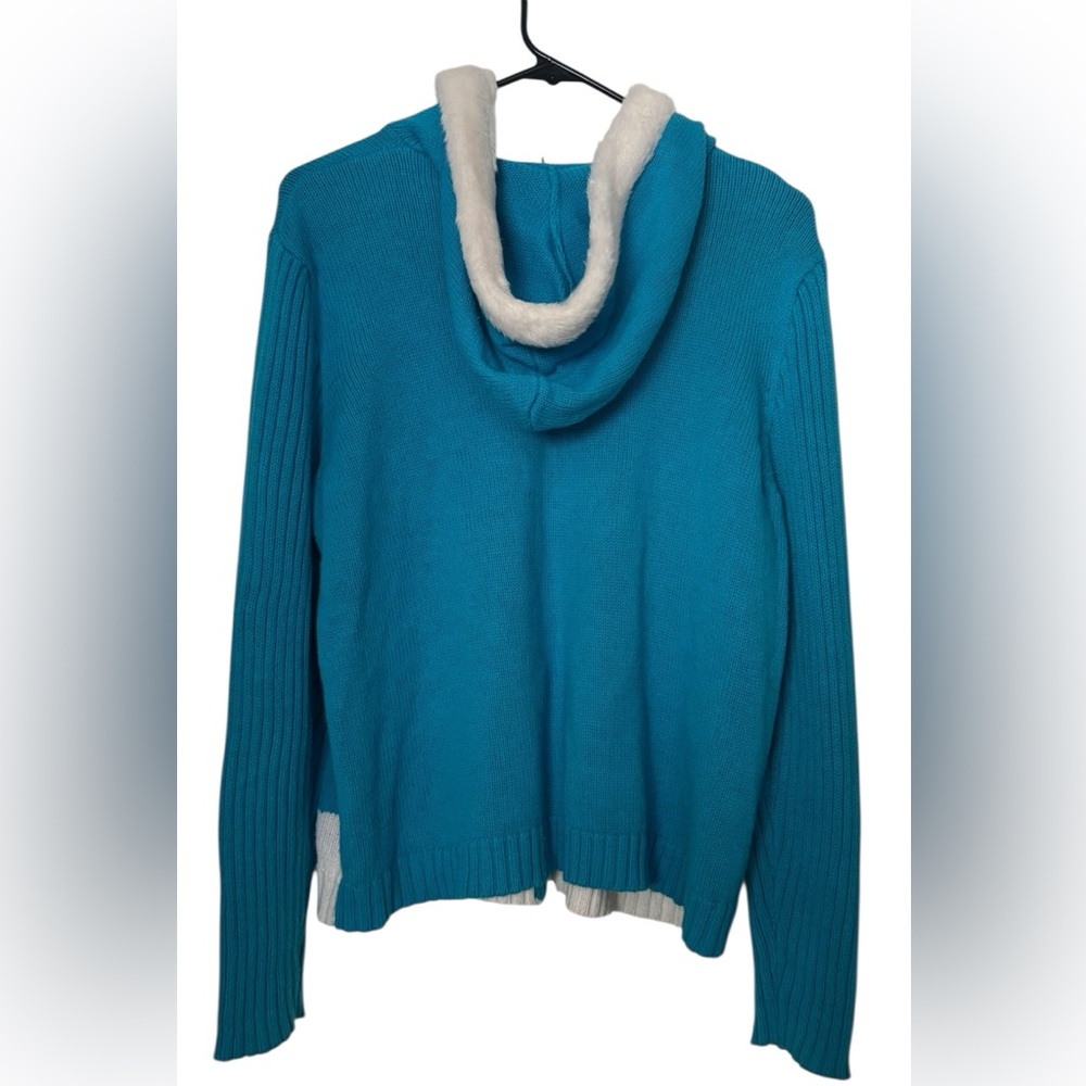 Tiara International Blue Full Zip Hooded Snowman Christmas Cardigan Size Large - Picture 5 of 10